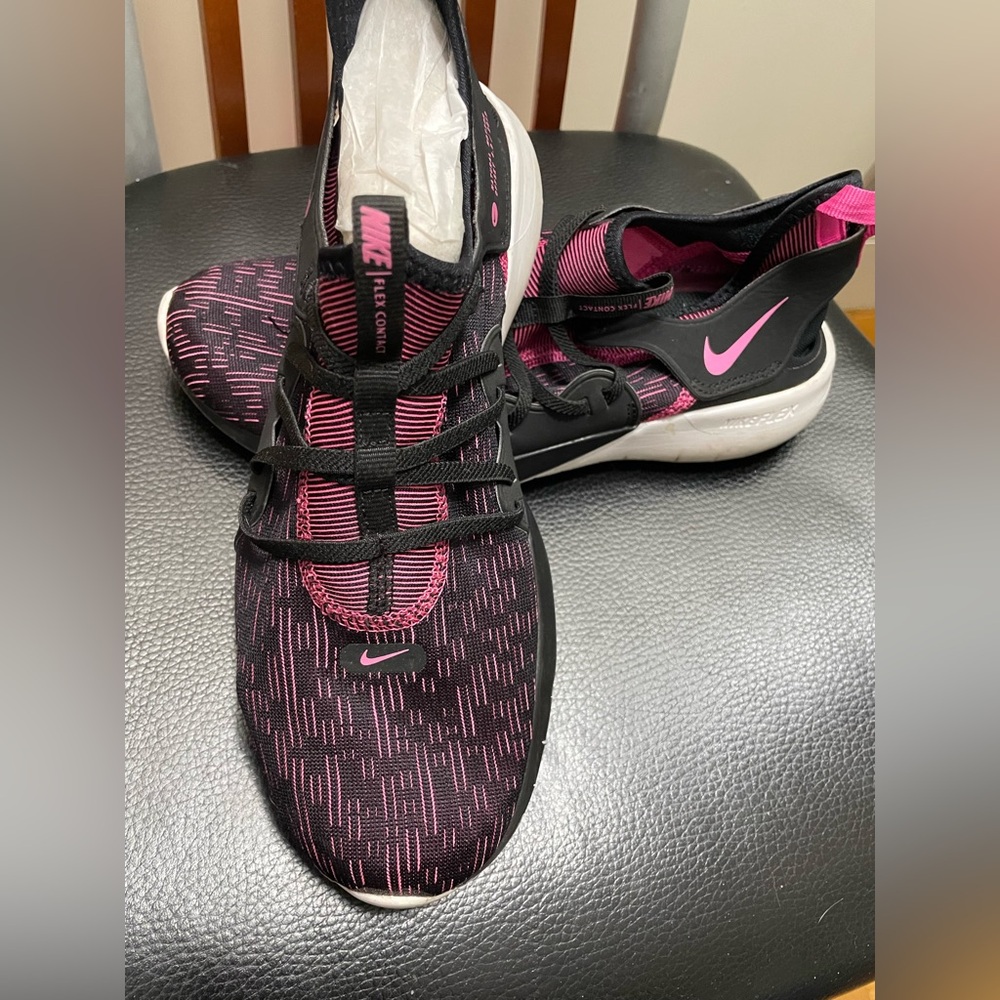 Nike Black and Pink Athletic Shoes with Strap System